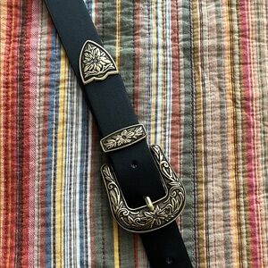 Black Leather Belt with Gold Buckle